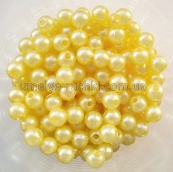 Намистини пластикові 6мм, імітація перлів, жовті (ок.50шт/уп) БП-06-01 фото