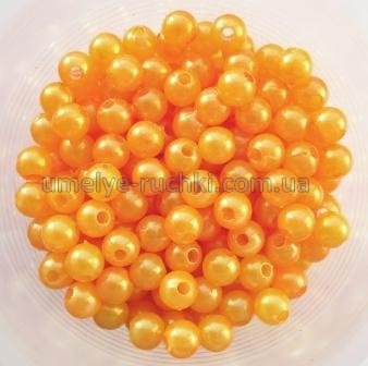 Намистини пластикові 6мм, імітація перлів, апельсиново-помаранчеві (ок.50шт/уп) БП-06-02 фото