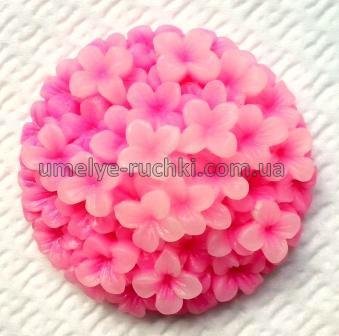 Кабошон круглий яскраво-рожевий 36мм квіти гортензії, 1шт К-18-01 фото