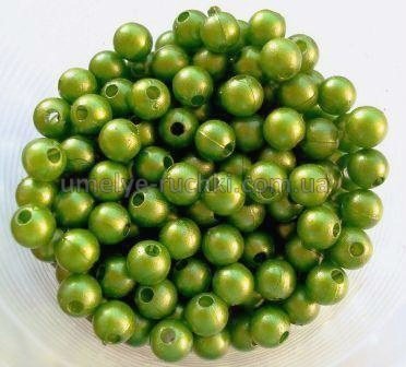Намистини пластикові 6мм, імітація перлів, оливково-зелені сатинові (ок.50шт./уп) БП-06-09 фото
