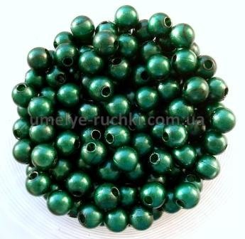 Намистини пластикові 6мм, імітація перлів, темно-зелені сатинові, (бл.50шт./уп) БП-06-10 фото