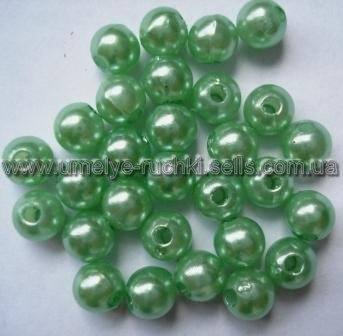 Намистини пластикові 6мм, імітація перлів, світло-зелені (ок.50шт/уп) БП-06-14 фото