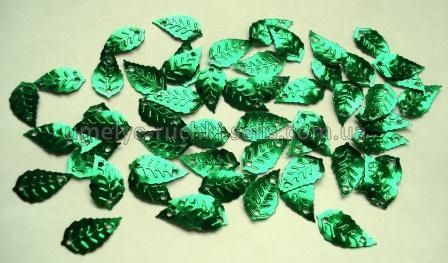 Пайетки "листики" мелкие изумрудно-зелёные с блеском 4г П-ЛТ-07 фото