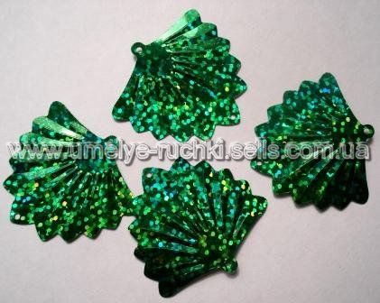Пайетки "ракушки" зелёные голограммные 4г (12-13шт) П-РК-01 фото