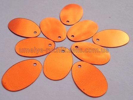 Пайетки овальные с блеском оранжевые 13х18мм, 8г (около 120шт) П-КР-06 фото