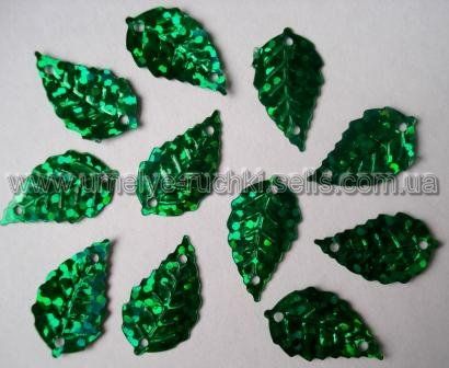 Пайетки "листики" зелёные голограммные 4г (82-87шт) П-ЛТ-01 фото