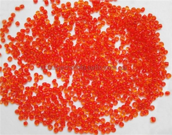 Бисер китайский мелкий 2-хцветный оранжево-красный окрашенный внутри 1,6-2мм (код 3CR14/2) 25г 3CR14/2 фото